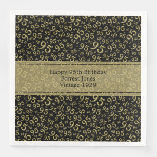 Servilleta De Papel De Cena Patrón de números Guay de cumpleaños 95 Black/Gold