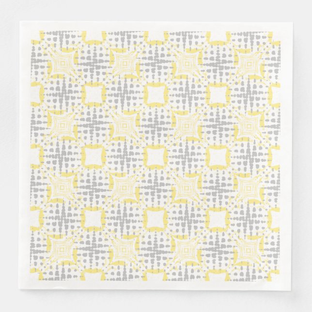 Servilleta De Papel De Cena Patrón de ondas sísmicas amarillas, grises y blanc (Anverso)