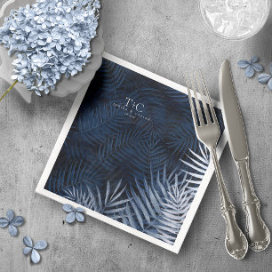 Servilleta De Papel De Cena Patrón de Palma Tropical de Medianoche ID1322