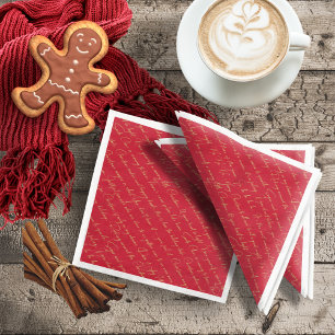 Servilleta De Papel De Cena Patrón de tipografía de Navidades de oro rojo#36 I