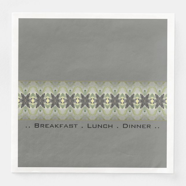 Servilleta De Papel De Cena Patrón floral con gris (Anverso)
