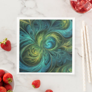 Servilleta De Papel De Cena Patrón fractal AI verde azul