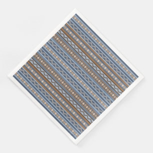 Servilleta De Papel De Cena Patrón geométrico azul y marrón al estilo del suro