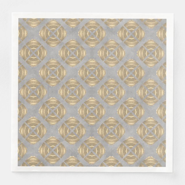 Servilleta De Papel De Cena Patrón geométrico Gris Gold Crosand and Circles (Anverso)