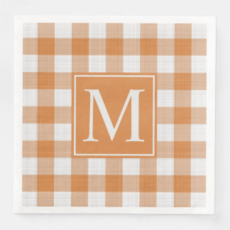 Servilleta De Papel De Cena Patrón Gingham Naranja de Calabaza personalizado