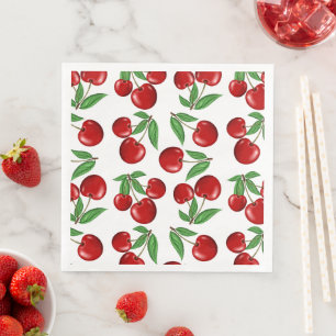 Servilleta De Papel De Cena Patrón gráfico de cerezas rojas por todas partes