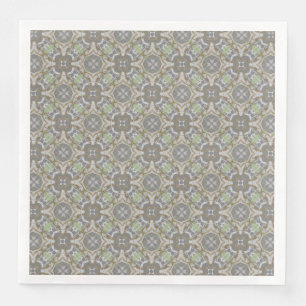 Servilleta De Papel De Cena Patrón gris, taupe y verde de diamante