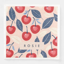 Servilleta De Papel De Cena Patrón personalizado de cerezo y hoja monograma