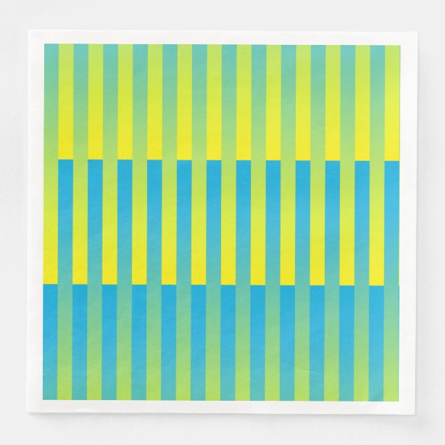 Servilleta De Papel De Cena Patrón rayado verde amarillo azul (Anverso)