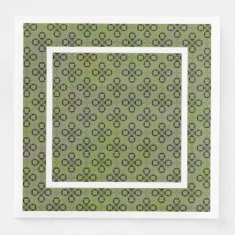 Servilleta De Papel De Cena Patrón retro verde y negro monograma