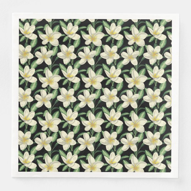 Servilleta De Papel De Cena Patrón tropical sin costuras flores blancas hoja v (Anverso)