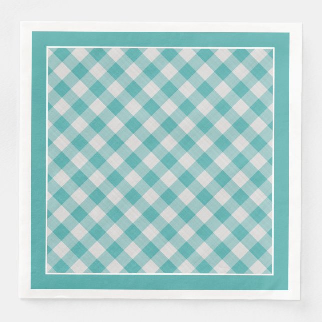 Servilleta De Papel De Cena Patrón verde azulado De Comprobaciones De Gingham  (Anverso)