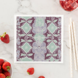 Servilleta De Papel De Cena Patrones de verde menta y lavanda púrpura arte de