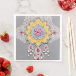 Servilleta De Papel De Cena Patrones florales amarillos y grises Arte de IA