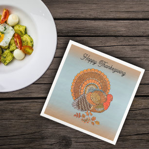 Servilleta De Papel De Cena Pavo Macho de Acción de Gracias Cola Abanicada Azu