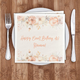 Servilleta De Papel De Cena Peach Beige Flowers Fiesta Floral Napkins