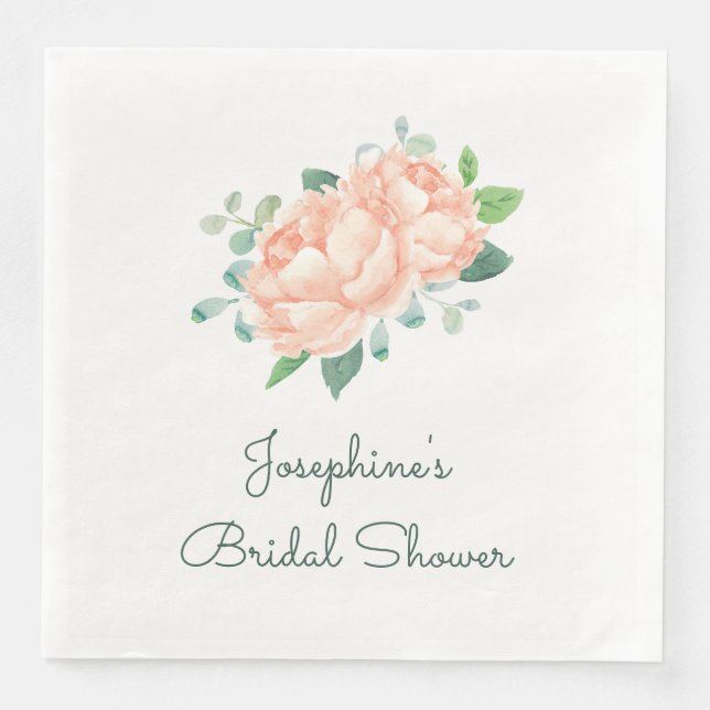 Servilleta De Papel De Cena Peach Peony Bridal Shower (Anverso)