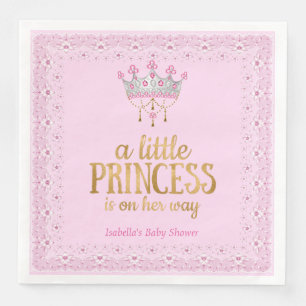 Servilleta De Papel De Cena Pequeña Princesa en camino Tiara Rosa Dorada Fiest