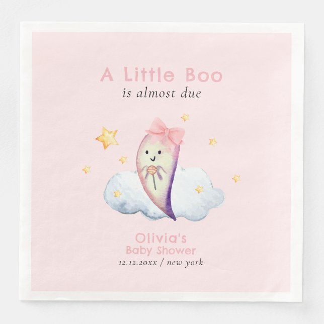 Servilleta De Papel De Cena Pequeño Boo Rosa Bow Chica Fantasma Baby Shower (Anverso)