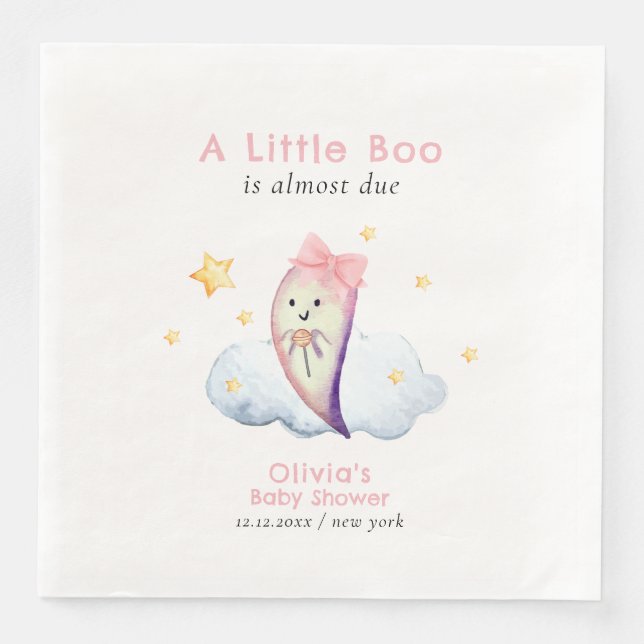 Servilleta De Papel De Cena Pequeño Boo Rosa Bow Ghost Halloween Baby Shower (Anverso)