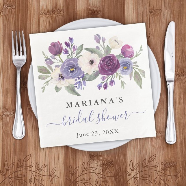Servilleta De Papel De Cena Periwinkle Purple Fuchsia Floral Bridal Shower (Subido por el creador)