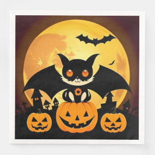 Servilleta De Papel De Cena Personaje de gato de Halloween lindo con calabazas