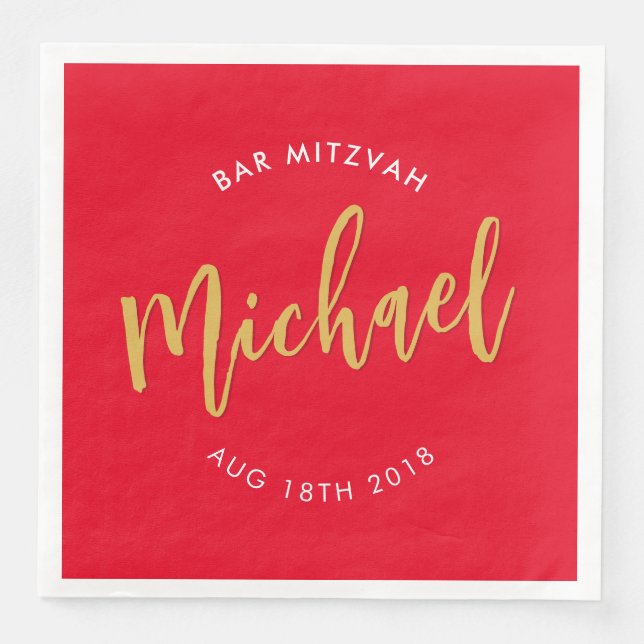 Servilleta De Papel De Cena PERSONALIZADO Bar Mitzvah almuerzo caligrafía de o (Anverso)