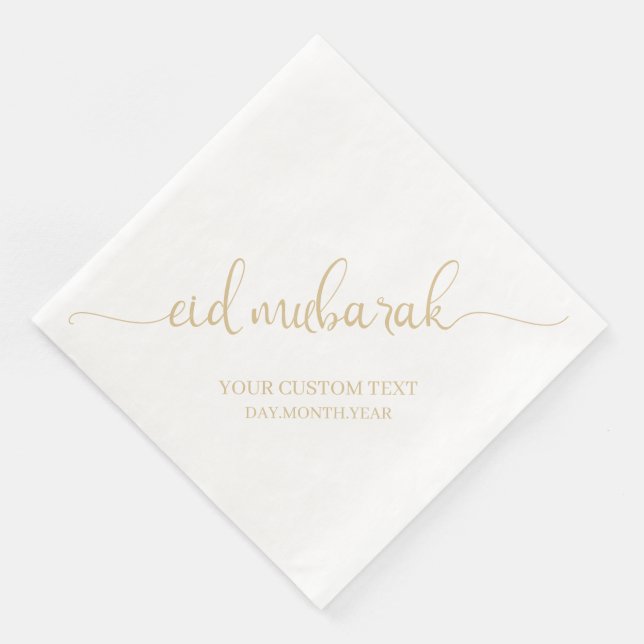 Servilleta De Papel De Cena Personalizado de caligrafía Gold Beige Eid Mubarak (Esquina)