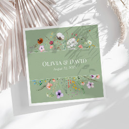 Servilleta De Papel De Cena Personalizado de Flor Silvestre Sage Green