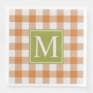Servilleta De Papel De Cena Personalizado Naranja Calabaza Verde Picnic Gingha