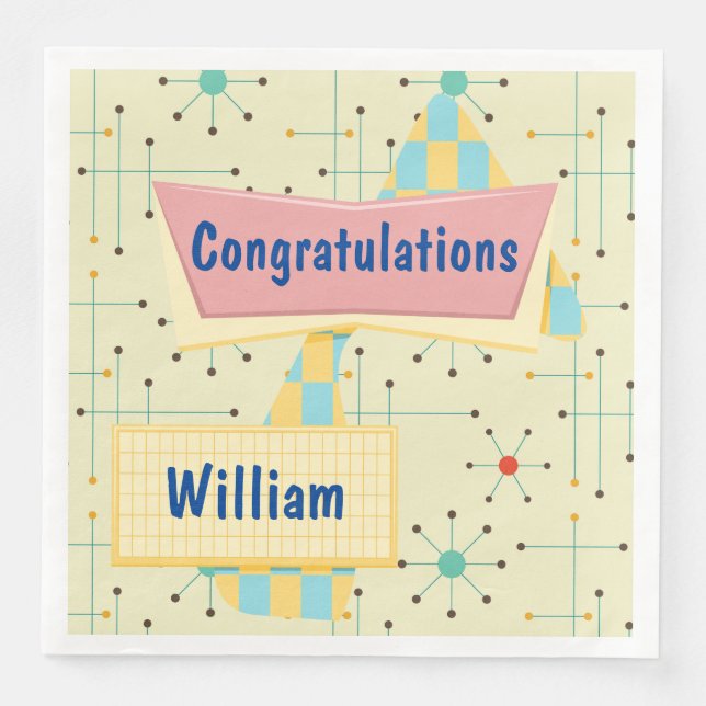 Servilleta De Papel De Cena Personalizar Felicitaciones Retro (Anverso)