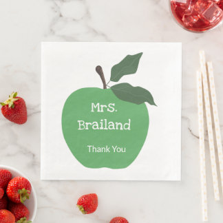 Servilleta De Papel De Cena Personalizar nombre de profesor manzana verde pers