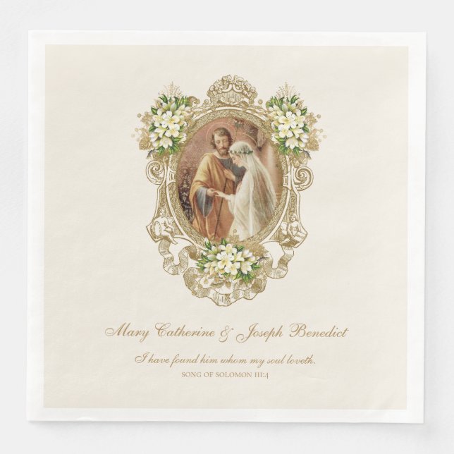 Servilleta De Papel De Cena Personalized Catholic Wedding Napkins w/Scripture (Anverso)