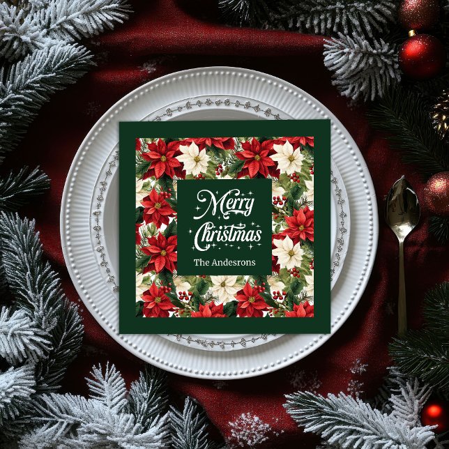 Servilleta De Papel De Cena Personalized Christmas Napkins Classic Floral Look (Personalized Christmas Napkins Classic Floral Look)