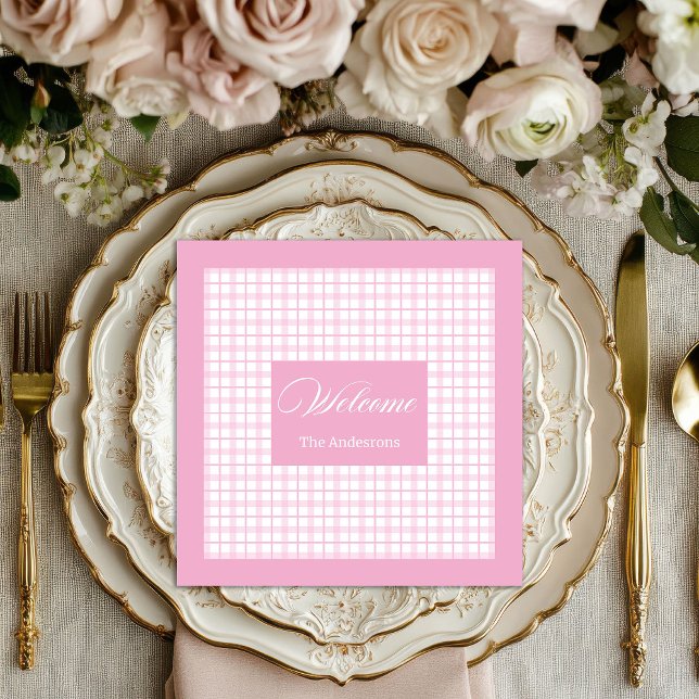 Servilleta De Papel De Cena Personalized Light Pink Napkins Classic Plaid Set (Personalized Light Pink Napkins Classic Plaid Set)