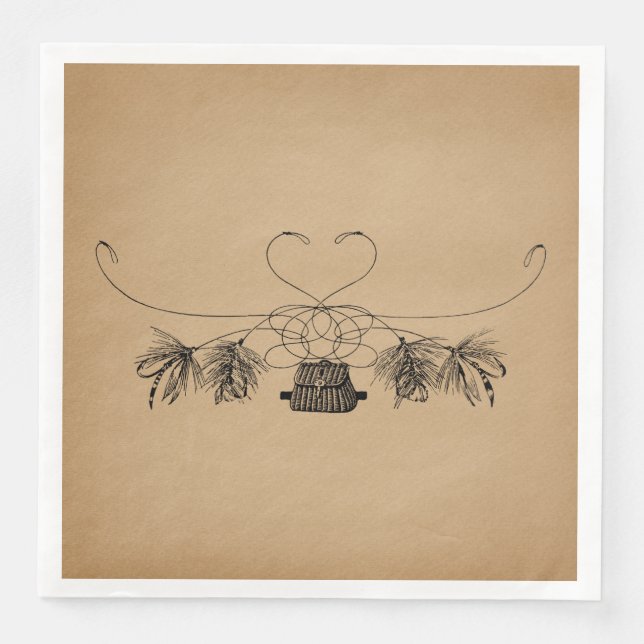 Servilleta De Papel De Cena Pesca de mosca Arte de época (Anverso)