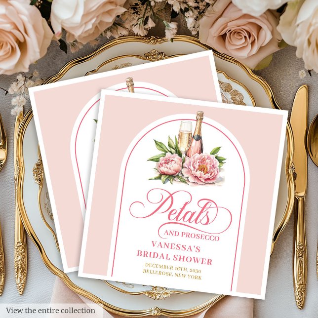 Servilleta De Papel De Cena Pétalos de Acuarela de Moda y Servilletas de Fiest (Trendy Watercolor Petals and Prosecco Party Napkin)