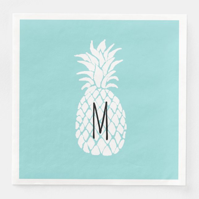 Servilleta De Papel De Cena piña blanca monogramo (Anverso)