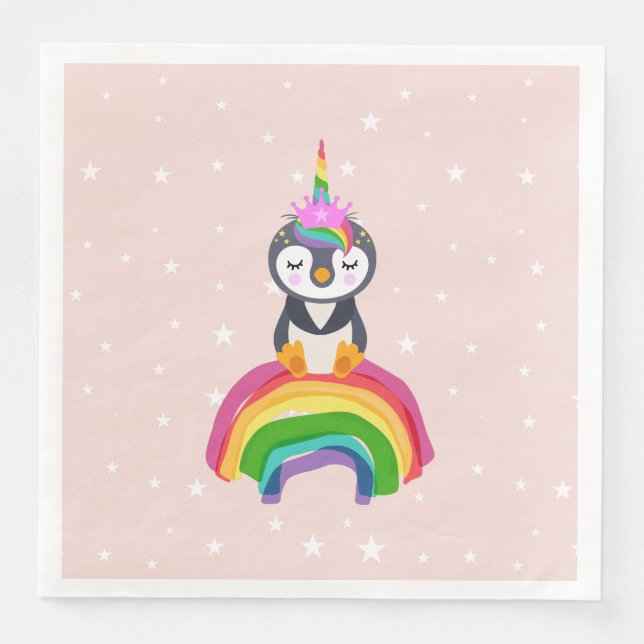 Servilleta De Papel De Cena Pinguim unicórnio (Anverso)