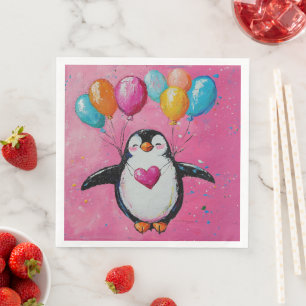 Servilleta De Papel De Cena pingüino personalizado lindo con globos