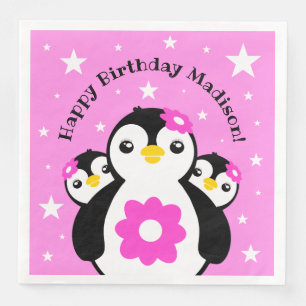 Servilleta De Papel De Cena Pingüinos Chicas de cumpleaños felices