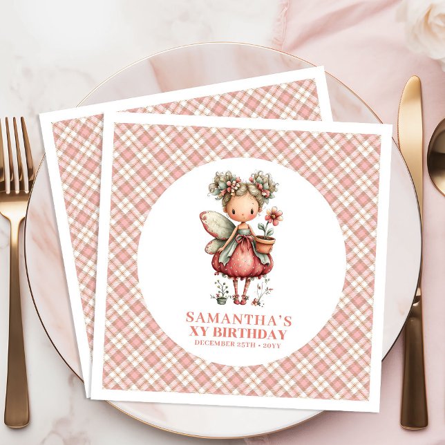 Servilleta De Papel De Cena Pink Pastel Fairy Floral 5th Birthday Party Napkin (Pink Pastel Fairy Floral 5th Birthday Party Napkins)