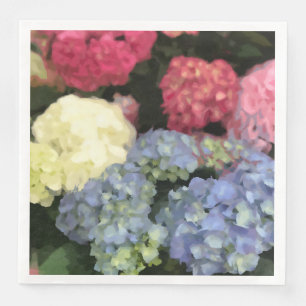 Servilleta De Papel De Cena Pintado digital de flores de hidrangea azul y rosa