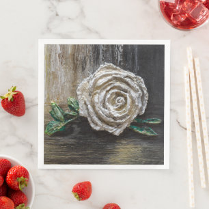 Servilleta De Papel De Cena Pintura acrílica de rosa blanca