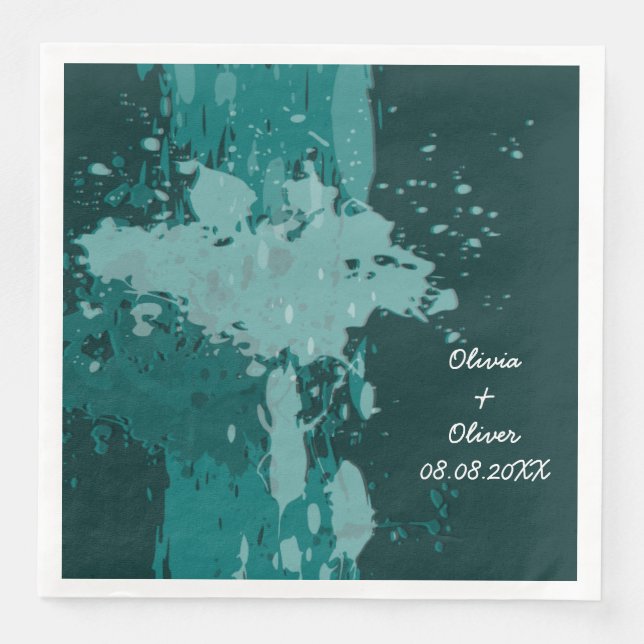 Servilleta De Papel De Cena Placa de pintura verde azulada-verde (Anverso)