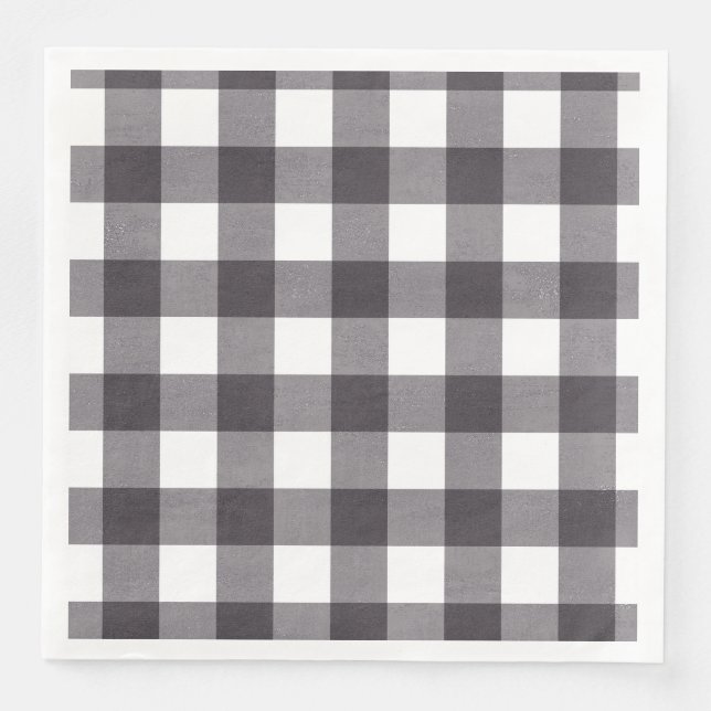 Servilleta De Papel De Cena Plaid de búfalo blanco y negro (Anverso)