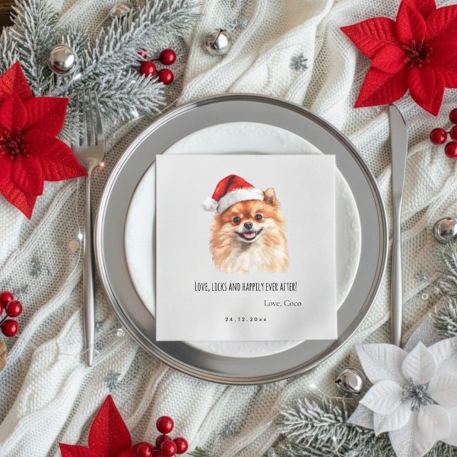 Servilleta De Papel De Cena Pomeranian Custom Pet Christmas Wedding  Paper (Subido por el creador)