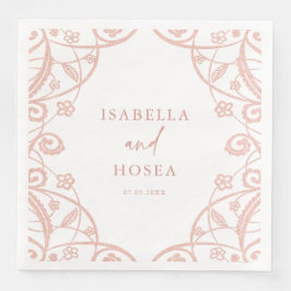 Servilleta De Papel De Cena Preciosa y Suave Rosa Dorada Floral Encaje Boda