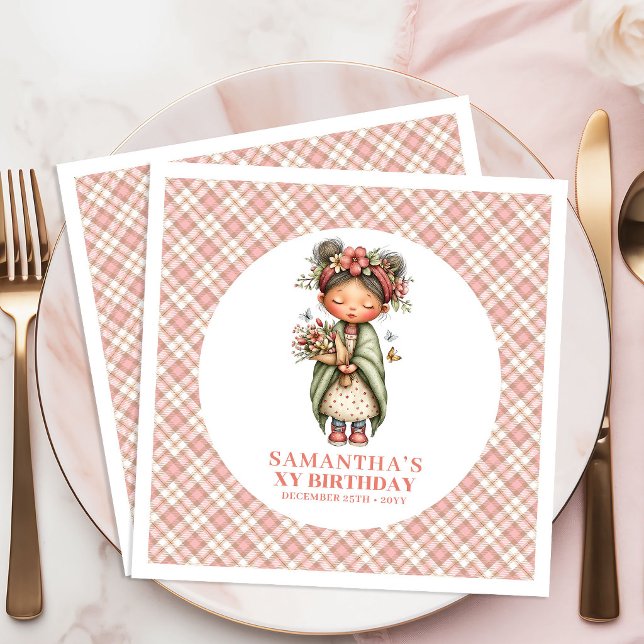 Servilleta De Papel De Cena Pretty Fairy Pink Flowers 7th Birthday Party  (Pretty Fairy Pink Flowers 7th Birthday Party Napkins)