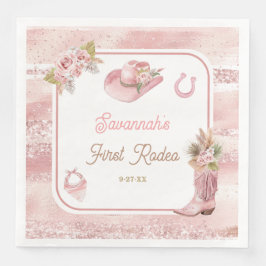 Servilleta De Papel De Cena Primer rodeo del Boho rosado, primer cumpleaños